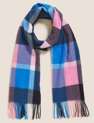 

Womens M&S Collection Woven Checked Tassel Scarf - Blue Mix, Blue Mix