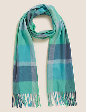 Woven Checked Tassel Scarf