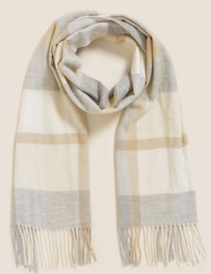 

Womens M&S Collection Woven Checked Tassel Scarf - Camel Mix, Camel Mix