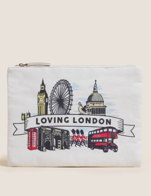 

Womens M&S Collection Canvas London Print Purse - White, White