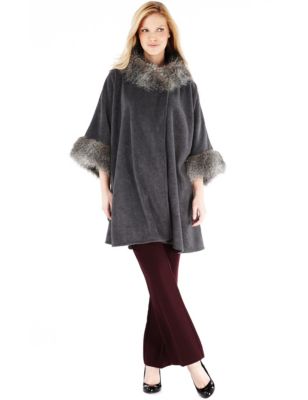 Faux Fur Collar Fleece Wrap - NZ