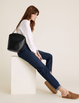 Sac bandoulière en cuir - Noir