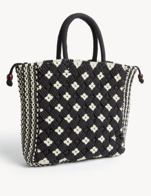 

Womens M&S Collection Macrame Tote Bag - Black Mix, Black Mix