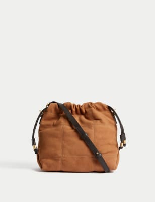 

Womens Per Una Schultertasche aus gestepptem Leder mit Kordelzug - Tan, Tan