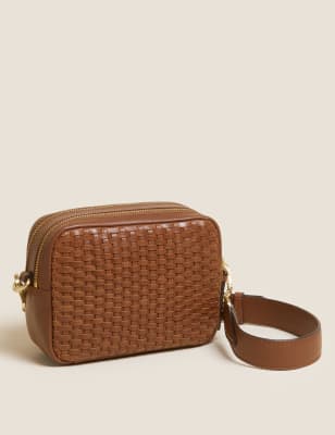 

Womens M&S Collection Leather Woven Cross Body Camera Bag - Tan, Tan