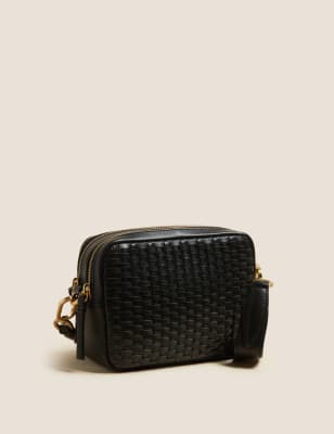 Italian Leather Woven Camera Crossbody