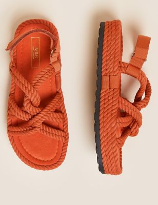 

Womens M&S Collection Woven Strappy Flat Sandals - Orange, Orange