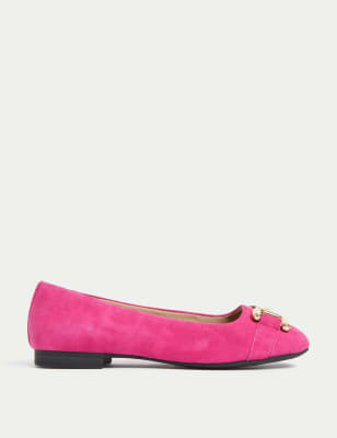 

Womens M&S Collection Wide Fit Suede Square Toe Ballet Pumps - Cerise, Cerise