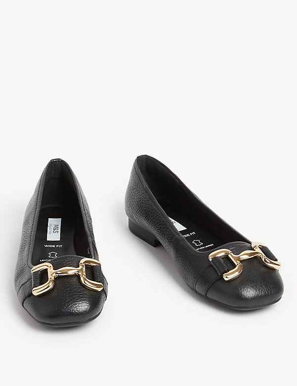 Wide Fit Leather Buckle Flat Ballet Pumps - BH