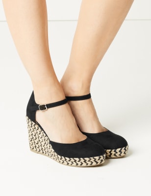 m&s black wedge shoes