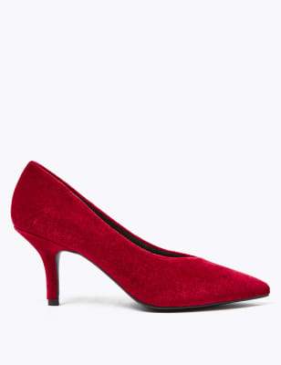 red velvet court shoes