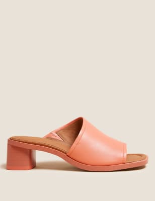 

Womens Autograph Leather Block Heel Mules - Coral, Coral