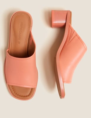 

Womens Autograph Leather Block Heel Mules - Coral, Coral