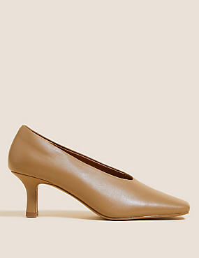 Leather Slip On Square Toe Court Shoes