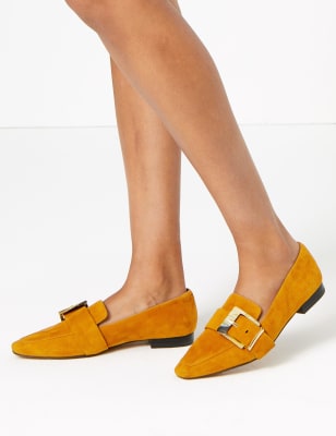 Mocassins en daim &agrave; bout carr&eacute; et boucle