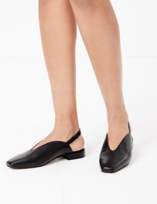 Leren schoenen met vierkante neus en open hak