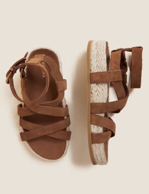 

Womens Per Una Wildledersandalen mit Knöchelriemen und Schnalle - Dark Tan, Dark Tan