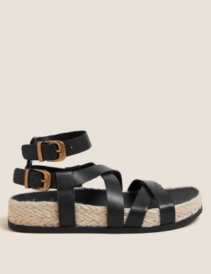 

Womens Per Una Leather Buckle Ankle Strap Sandals - Black, Black