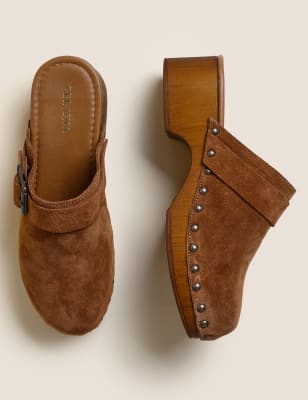 

Womens Per Una Wildleder-Cloggs mit Blockabsatz - Tan, Tan