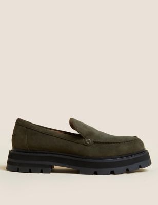 Marks And Spencer Womens Per Una Suede Stain Resistant Block Heel Loafers - Hunter Green, Hunter Green