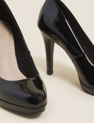 Black leather high outlet heel court shoes