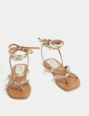 Leather Ankle Strap Flat Sandals
