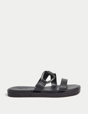 

M&S Collection Alpargatas planas de piel sin cordones con detalle de anillasWomens - Black, Black