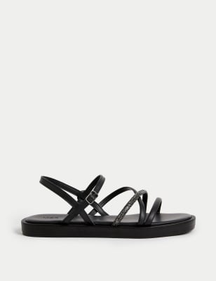 M&S Women's Flat Slingback Sandals - 4 - Black, Black,Beige