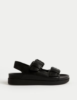M&S Womens Buckle Flatform Sandal - 4 - Black, Black