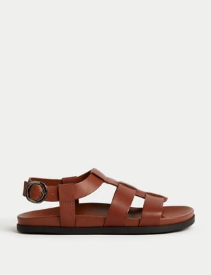Leather Ankle Strap Footbed Sandals - FR