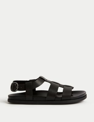 M&S Women's Leather Ankle Strap Footbed Sandals - 3 - Black, Black,Dark Tan