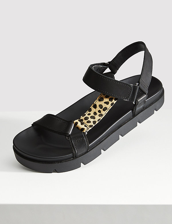 Leather Sporty Ankle Strap Footbed Sandals - BN