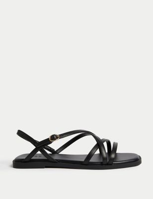 M&S Womens Strappy Flat Sandals - 3 - Black, Black,Gold