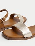 Wide Fit Leather Ankle Strap Flat Sandals