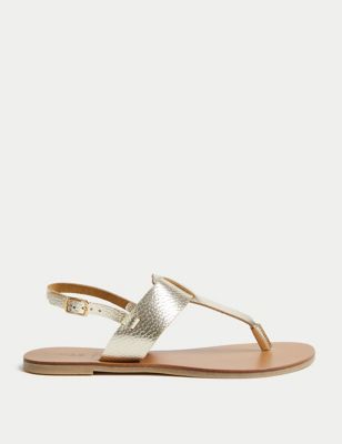 

Womens M&S Collection Leather Ankle Strap Toe Thong Sandals - Gold, Gold