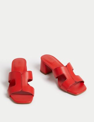 M&S Womens Wide Fit Block Heel Mules - 5.5 - Red, Red,Black