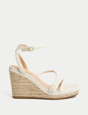 

Womens M&S Collection Buckle Strappy Wedge Espadrilles - White, White
