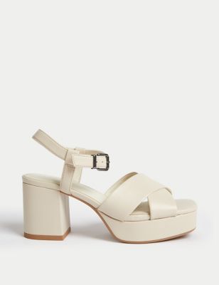 M&S Womens Crossover Ankle Strap Platform Sandals - 4 - Ivory, Ivory,Silver