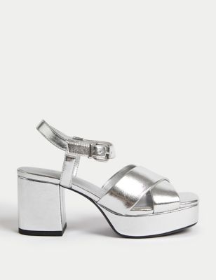 

Womens M&S Collection Crossover Ankle Strap Platform Sandals - Silver, Silver