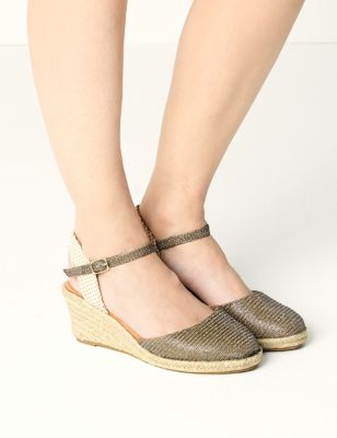 Ex Marks & Spencer M&S Collection T022963/T022963A Leather/Suede Wedge Heel Cross Front Espadrilles RRP £45