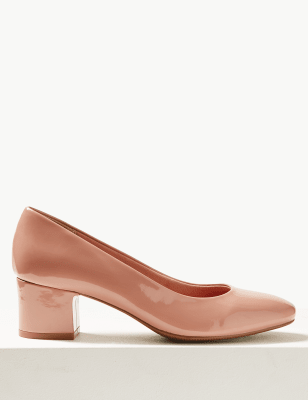 Wide Fit Patent Block Heel Court Shoes