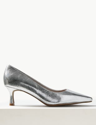 Silver kitten heel store shoes wide fit