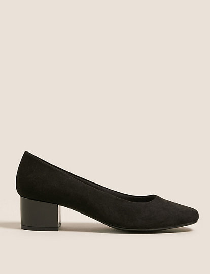Wide Fit Block Heel Square Toe Court Shoes