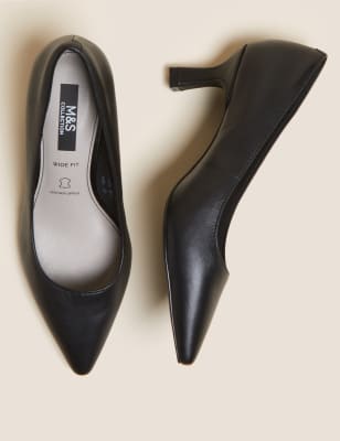 

M&S Collection Zapatos de piel con tacón kitten de ancho especialWomens - Black, Black