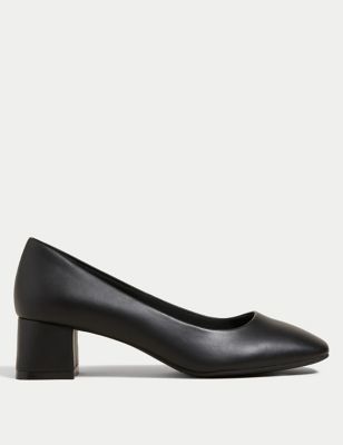 Womens M&S Collection Wide Fit Block Heel Square Toe Shoes - Black, Black