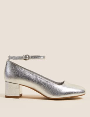 Silver shoes chunky online heel