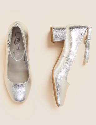 Silver block discount heel court shoes