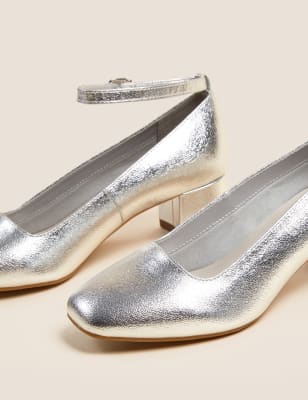 Silver block discount heel court shoes