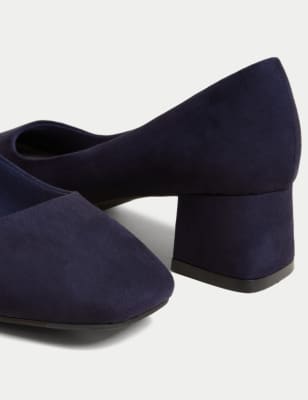 Navy blue block online heel pumps