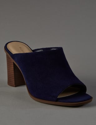 suede mules block heel